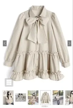 リボン付きストライプ柄長袖ブラウス