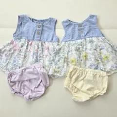 ベビー服 デニム×花柄のノースリーブワンピース ブルマ 4点セットのサムネイル