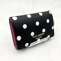 62【極美品/現行】kate spade 6連キーケース p本革ブラック 水玉