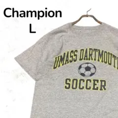 【一点物】Champion チャンピオン Tシャツ 輸入古着 グレー L 袖ロゴ