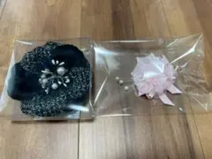【匿名発送】美品　コサージュ　ネイビー　おまけ付き