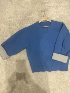 青色カーディガン グレーリブ付き