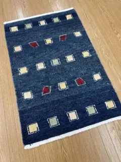 インド製 手織りギャッベ 中古・クリーニング済み 90×61cm 幾何学模様 インド製 手織りギャッベ 中古・クリーニング済み 90×61cm 幾何学模様