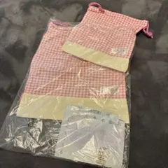 ピンクチェック巾着袋2個セット