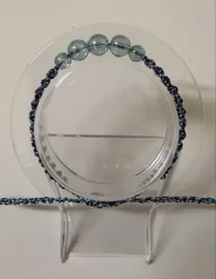 青色クリスタルビーズブレスレット 14〜17cm
