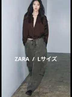 【美品】試着のみ　サテンブラウス　ZARA ブラウン　長袖のサムネイル
