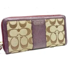 COACH コーチ 長財布 シグネチャー柄 ラウンドファスナー