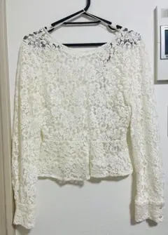 【タグ付き新品】ZARA ザラ ホワイト レース　長袖ブラウス トップスXS