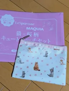 【LeSportsac】 猫＆桜柄キュートポーチ（大のみ）MAQUIA4月号付録