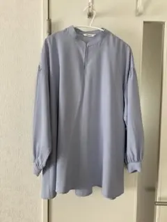 Clasiiki バンドカラーシャツ ブルー 長袖　シャンブル