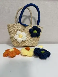 ハンドメイド 花モチーフ かごバッグ