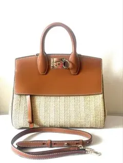 【美品】フェンディ ガンチーニ　ラフィア　ショルダー　ハンドバッグ