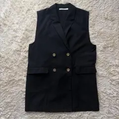 CPCM ジレ ベスト 黒 レディース フリーサイズ ダブルボタン 春秋