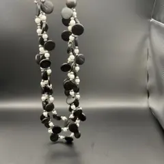 エスニック ボリューム 多連ネックレス 黒 ウッド/シェル×パール風ビーズ