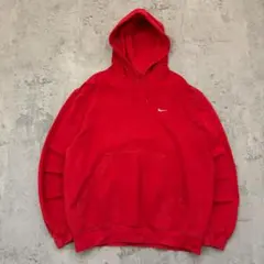 00s【NIKE】ナイキ（L）プルオーバーパーカー＊胸ロゴ刺繍＊スウッシュ＊赤