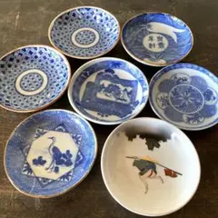 アンティーク小皿7枚セット 取り皿 銘々皿 印判 古伊万里 食器 和食器 まとめ