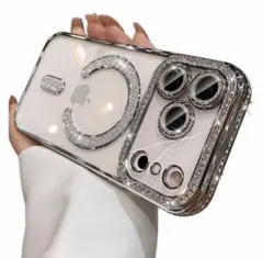 iPhone17Pro キラキラ シルバー MagSafe スマホケース 銀