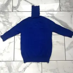 美品　ZARA 青 タートルネック ニット 五分袖　ザラ　ブルー