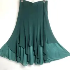 深い緑色 フレアスカート レッスンウェア