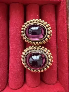 ル*ル様 YSL 紫色ストーンの金色オーバルイヤリング