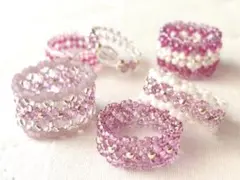 ビーズ リング ♢ ゆびわ ぶどう色 クリアパープル セット