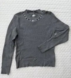 リランドチュール パール付きリブニット グレー サイズ2 上品きれいめ