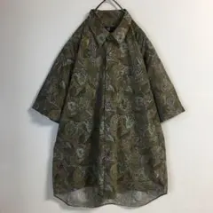 レトロ 古着 ボタニカル ペイズリー柄 デザインシャツ メンズL 緑 紫 日本製