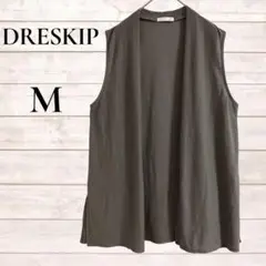 DRESKIP ジレ　カーキ　ベスト　M スリット　フレア　軽い　上品　薄手