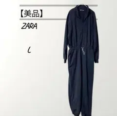 【美品】ZARA ザラ　オールインワン　つなぎ　ジャンプスーツ　黒　切替　L