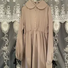 kutir☆ベージュ 長袖ワンピースまるい襟と袖リボンが素敵♡上品のサムネイル