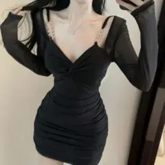 ミニワンピース/キャバドレス/袖付きドレス/セクシードレス