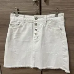 ZARAホワイト ダメージ ミニスカート ボタンフライ フリンジ