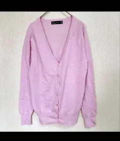 ZARA ザラベーシックVネックコット ンブレンドカーディガンピンク　L