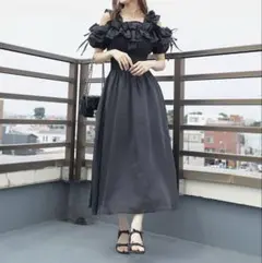 マジェスティックレゴン　ミルフィーユフリルコルセットワンピ　黒　M