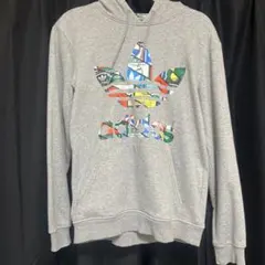 adidas オリジナルグレー フード付きカラフルパーカー