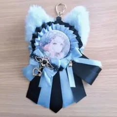 痛ロゼット ねこみみ 缶バッジ 水色 ブラック