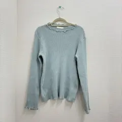 【earth music&ecology】 アースリブ編み ライトブルーセーター