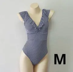 USED«M»SHEIN ネイビー&ホワイト ストライプ ワンピース水着のサムネイル