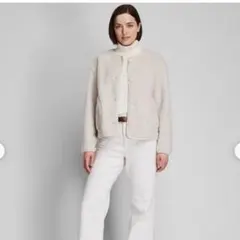 UNIQLOボアフリースクルーネックカーディガン　ホワイト　S　リバーシブル