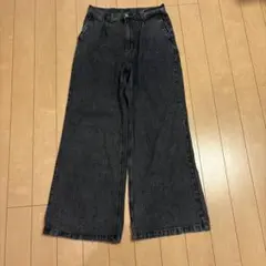 ダークグレー ワイドレッグデニムパンツ Mサイズ