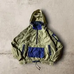 90s vintageアノラックパーカーナイロンジャケット短丈オリーブベージュL