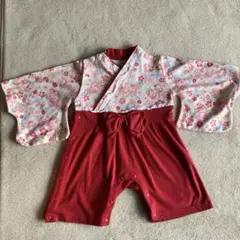 花柄赤リボン付きベビー着物 ロンパース 80cm