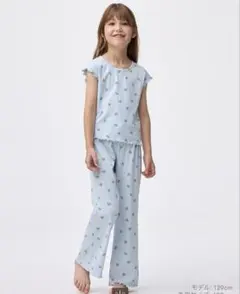 GIRLS 3ピースラウンジセット ベア　ブルー　Tシャツ　ボトムス　のみのサムネイル