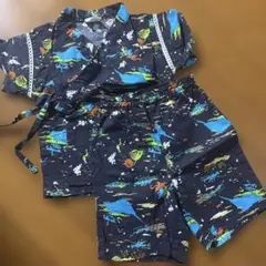 BREEZE 子供用甚平セット ネイビー 海の生物柄