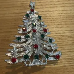 ヴィンテージ クリスマスツリー ブローチ シルバー ラインストーン
