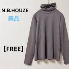 N.B.HOUZE【F】ハイネックカットソー　長袖　ボーダー　黒茶　薄手　春秋