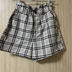 チェック柄ハーフパンツ ベージュ系