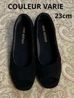 COULEUR VARIE 黒 オープントゥ フラットシューズ　美品