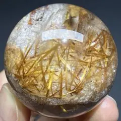 超大玉 60mm 虹入ゴールドタイチンルチルクォーツ 丸玉 スフィア 金針