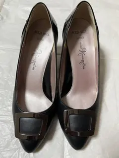 【美品】銀座かねまつ ブラック バックル付 パンプス SLENDER 23cm